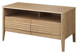 Meuble TV compact Gorica 12 | Chêne doré | 56 x 111 x 50 cm | Fermeture douce | 2 tiroirs | Partiellement massif