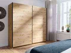Armoire Lamia chambre | 2 portes coulissantes | 6 compartiments | Chêne Artisan | 207 x 201 x 62 cm