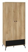 Armoire penderie Lincolnia 01 | Espace optimisé | 2 portes, 1 tiroir | Chêne / Noir | 200 x 90 x 55 cm