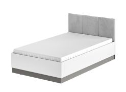 Lit simple Vibank 05 blanc mat et gris | 120 x 200 cm | Sommier relevable | Tête de lit rembourrée