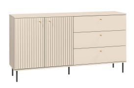 Commode design Petkula 04 beige clair | 2 portes, 3 tiroirs, 2 compartiments | 85 x 160 x 40 cm