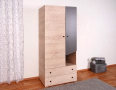 Chambre d'adolescent - Armoire à portes battantes / Armoire Chiny 03, couleur : chêne / gris - Dimensions : 190 x 80 x 50 cm (H x L x P)