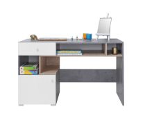 Chambre d'adolescents - Bureau Lede 10, couleur : gris / chêne / blanc - Dimensions : 76 x 125 x 55 cm (H x L x P)