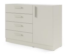 Commode / 4 tiroirs / 1 porte / chants ABS / 2 compartiments / 1 étagère / Couleur : Cachemire /121 x 40 x 85 cm / Edegem 08