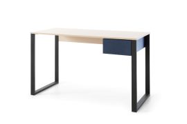 Bureau compact Authie 09 beige/bleu foncé | 75 x 125 x 56 cm | 1 tiroir | Montage rapide | Rangement optimisé