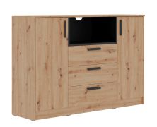 Commode / Fafe 05 / 137 x 40 x 95 cm / Chêne Artisan / Noir / 2 portes / Bicolore / 3 tiroirs / 7 compartiments / Système de fermeture Soft-Close / Grand espace de rangement
