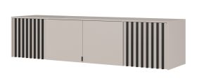 Rehausse pour armoire Leeds 33 & 34, cachemire, 50 x 205 x 51 cm, avec 4 portes et 3 compartiments spacieux, lamelles noires, chants ABS