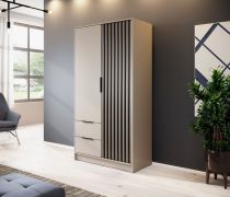 Armoire contemporaine Leeds 29 | 2 tiroirs | Cachemire & lamelles noires | 200 x 105 x 51 cm | 5 compartiments | 1 tringle