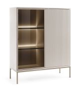 Vitrine avec éclairage LED, en cachemire, 126 x 104 x 39 cm, avec 2 portes et 6 compartiments, Fonction push-to-open, chants ABS, design élégant avec porte en verre