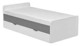 Lit enfant Daniel 09 avec sommier, matelas et tiroir | Blanc/Gris | 80 x 160 cm