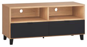 Meuble TV Leoncho 10 | Chêne et noir | 56 x 120 x 47 cm | Design moderne, Soft Touch, Rangement optimisé