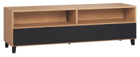 Meuble TV Leoncho 11 | Espace optimisé | Finition chêne/noir | 56 x 180 x 47 cm