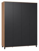Armoire penderie Leoncho 15 | Chêne / Noir | 239 x 185 x 57 cm | Soft Touch, LED, Soft Close
