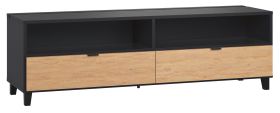 Meuble TV Leoncho 37 | Noir & Chêne | 56 x 180 x 47 cm | Rangement optimisé