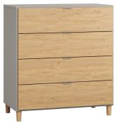 Commode Nanez 29 | Gris & Chêne | 100 x 90 x 47 cm | 4 tiroirs, LED, Soft Close