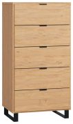 Commode haute Patitas 05 chêne | 5 tiroirs | 122 x 63 x 47 cm | Design industriel compact