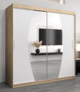 Armoire à portes coulissantes Calvitero 05 avec miroir | chêne Sonoma / blanc mat | 200 x 200 x 62 cm