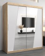 Armoire penderie à portes coulissantes Guajara 04 avec miroir | Espace optimisé | Chêne Sonoma / Blanc mat | 200 x 180 x 62 cm