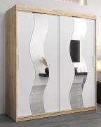 Armoire penderie à portes coulissantes Hacho 04 avec miroir | chêne Sonoma / blanc mat | 200 x 180 x 62 cm