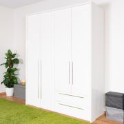 Armoire penderie à portes battantes Siumu 29 avec cadre LED | Blanc & Blanc brillant | 226 x 187 x 60 cm