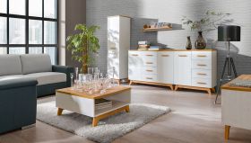 Ensemble salon complet Panduros 6 pièces | Pin blanc & Chêne brun | Design moderne et pratique