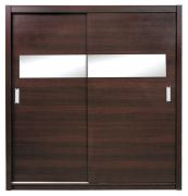 Armoire penderie à portes coulissantes Sepatan 06 | Wengé | 210 x 180 x 60 cm | Miroir intégré