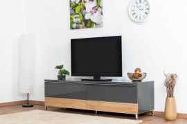 Meuble TV Vaitele 31 | Anthracite brillant & Noyer | 46 x 152 x 45 cm | Design moderne