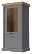 Vitrine Lotofaga 08 | Gris & Noyer | 132 x 67 x 48 cm | LED | Soft Close | Rangement moderne