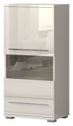 Vitrine moderne Garim 10 | Beige brillant | 123 x 60 x 40 cm | 1 porte vitrée | 1 tiroir | Éclairage LED