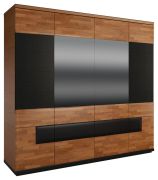Armoire penderie Postira 38 | Noyer & Noir | 210 x 224 x 62 cm | Design moderne, rangements optimisés