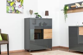 Vitrine Vaitele 22 | Anthracite brillant & Noyer | 117 x 92 x 40 cm | Éclairage LED & Soft Close