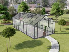 Serre - Serre Radicchio XL16, parois : verre trempé 4 mm, toit : 6 mm HKP multiparois, surface au sol : 16,5 m² - Dimensions : 570 x 290 cm (lo x la)