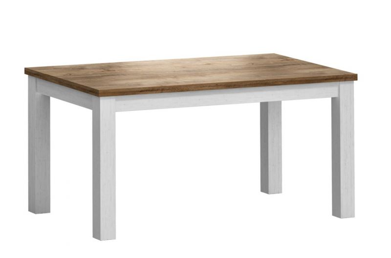 Table de salle à manger extensible Segnas 15, couleur : blanc pin / brun chêne - 160 - 203 x 90 cm (L x P)