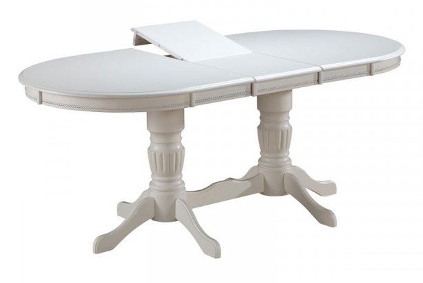 Table de salle à manger extensible Daures 128, Couleur : Blanc, massif partiel - Dimensions : 150 - 185 x 90 cm (L x P)