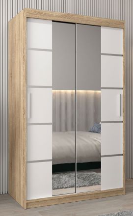 Armoire à portes coulissantes / Penderie Jan 02D avec miroir, Couleur : Chêne de Sonoma / Blanc mat - Dimensions : 200 x 120 x 62 cm (H x L x P)