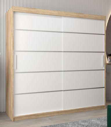 Armoire à portes coulissantes / Penderie Jan 05A, Couleur : Chêne de Sonoma / Blanc mat - Dimensions : 200 x 200 x 62 cm ( H x L x P)