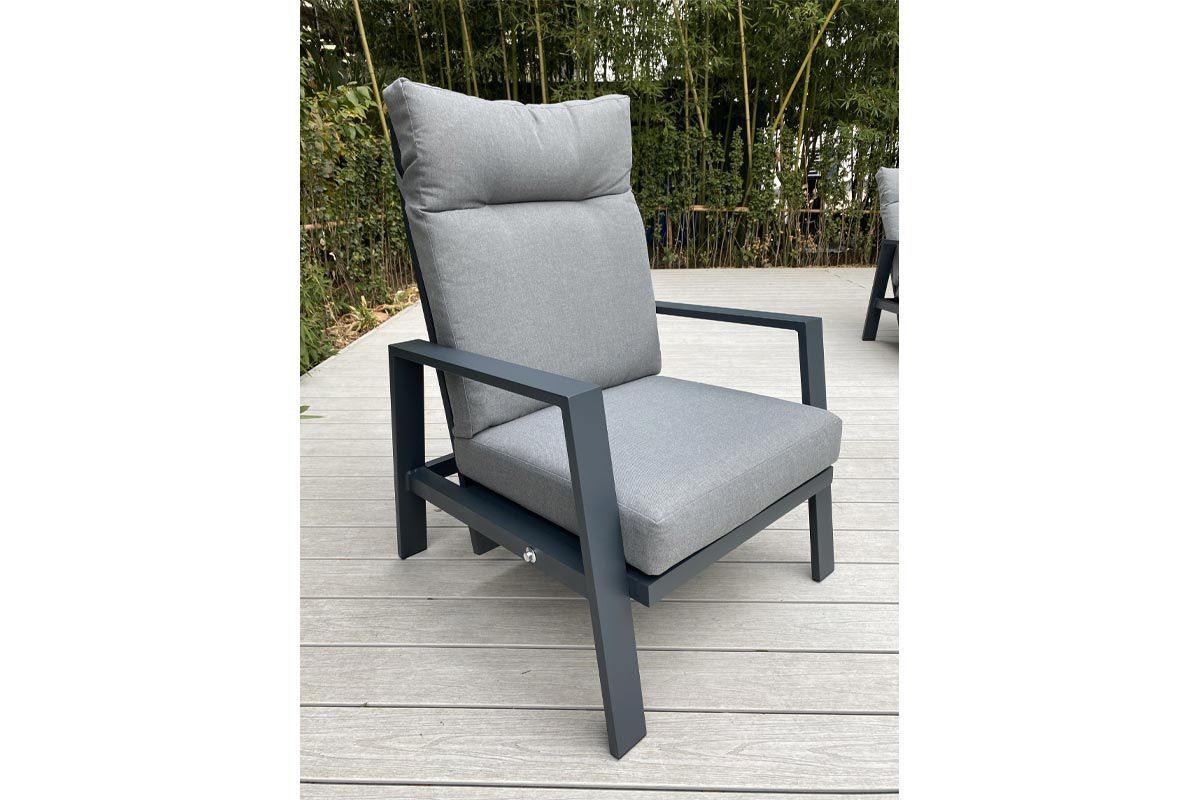 Chaise de jardin Rom avec rembourrage & dossier réglable en aluminium - Couleur : Anthracite, profondeur : 790 mm, largeur : 740 mm, hauteur : 960 mm
