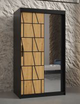 Armoire étroite avec miroir Olperer 13, Couleur : Noir mat - Dimensions : 200 x 100 x 62 cm (h x l x p), avec grand espace de rangement
