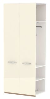Module d'extension pour armoire à portes battantes / armoire Gataivai, Couleur : Beige brillant / Noyer - 224 x 90 x 56 cm (H x L x P)