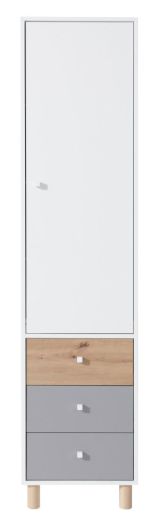Chambre de jeunes - Armoire Burdinne 04, Couleur : Blanc / Chêne / Gris - Dimensions : 190 x 45 x 40 cm (H x L x P)