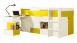 Lit fonctionnel / lit d'enfant / lit mezzanine avec base de lit et bureau "Geel" 42, blanc / jaune - Surface de couchage : 90 x 200 (l x L)
