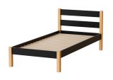 Lit simple / lit d'appoint Ailina 01 en noir / chêne naturel, bois de pin massif, surface de couchage : 90 x 200 cm, sommier à lattes inclus, lit d'enfant, lit d'adolescent