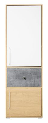 Chambre de jeunes - Armoire Modave 02, Couleur : Chêne / Blanc / Gris - Dimensions : 182 x 60 x 40 cm (H x L x P)