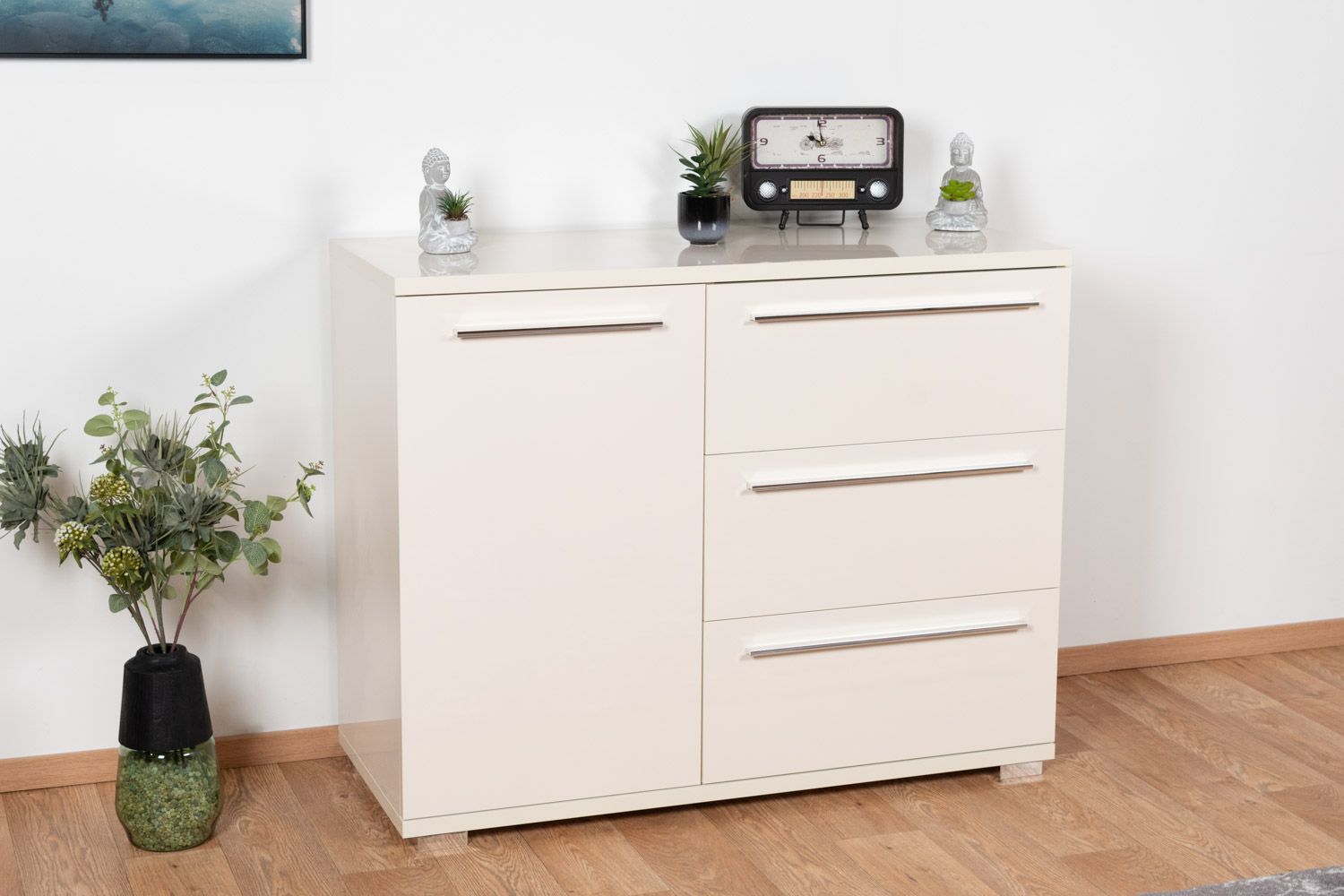 Commode Siumu 12 beige et beige brillant | 85 x 107 x 45 cm | Rangement ...