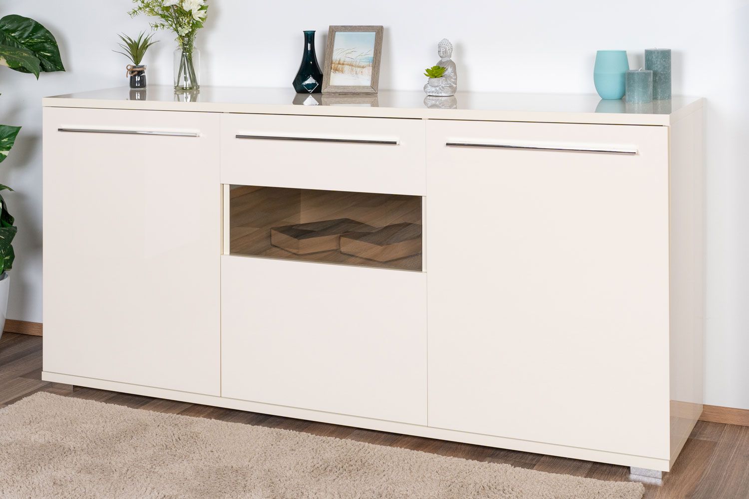 Commode Garim 8 portes | Beige brillant | 85 x 180 x 45 cm | Design ...