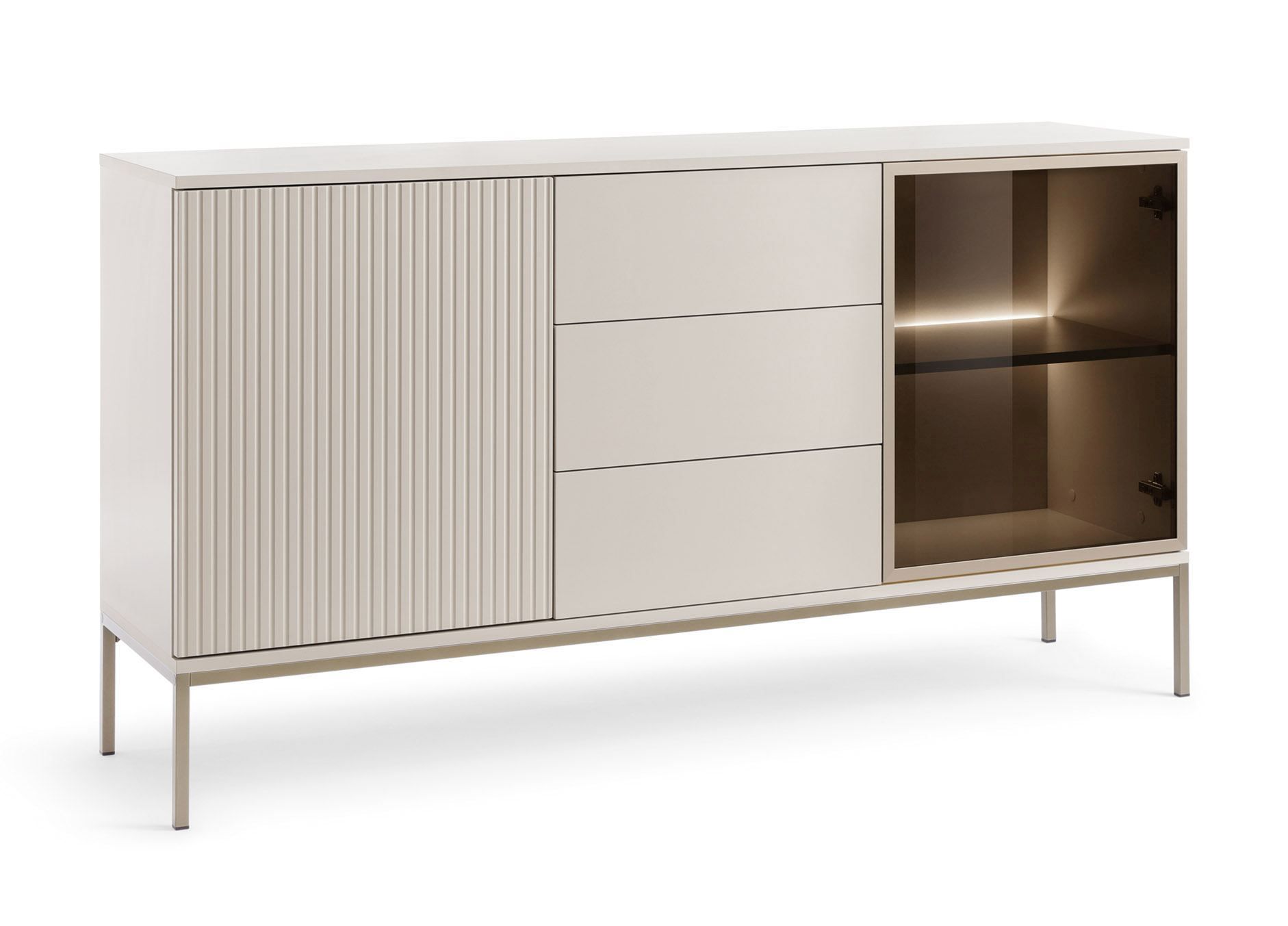 Commode 3 Portes En.casa - Système Push-to-open, MDF Effet Chêne - 77x110x30 Cm