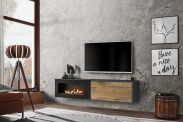 Meuble TV Bjordal 18, Couleur : Chêne Flagstaff / Anthracite - Dimensions : 40 x 180 x 40 cm (H x L x P), avec cheminée au bioéthanol