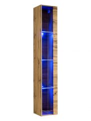 Vitrine suspendue avec quatre compartiments Fardalen 16, couleur : chêne wotan - dimensions : 180 x 30 x 30 cm (h x l x p), avec éclairage LED