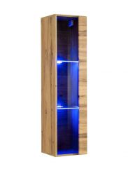 Vitrine suspendue Fardalen 20, couleur : chêne Wotan - dimensions : 120 x 30 x 30 cm (h x l x p), avec éclairage LED