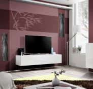 TV commode basse moderne Raudberg 02, Couleur : Blanc - Dimensions : 30 x 160 x 40 cm (h x l x p), avec trois compartiments